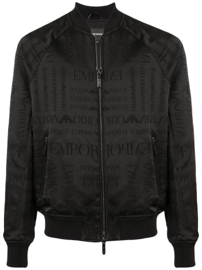 Black Armani Emporio Logo Print Men's Bomber Jacket | UAE62317