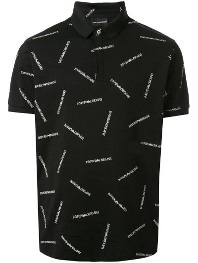 Black Armani Emporio Logo Print Men's Polo Shirts | UAE65476