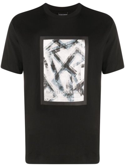 Black Armani Emporio Logo Print Men's T Shirts | UAE82783