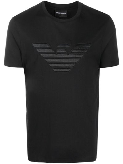 Black Armani Emporio Logo Print Men's T Shirts | UAE87201