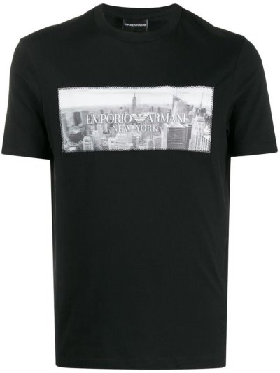 Black Armani Emporio Logo Print Men's T Shirts | UAE98625