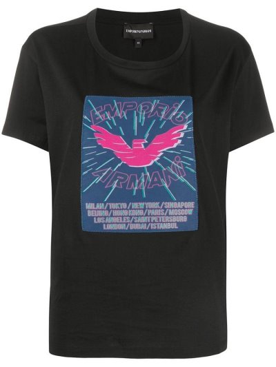 Black Armani Emporio Logo Print Short Sleeve Women's T Shirts | UAE26963
