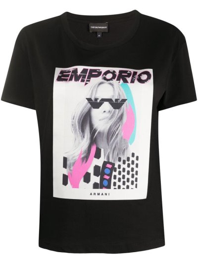 Black Armani Emporio Logo Print Women's T Shirts | UAE10250