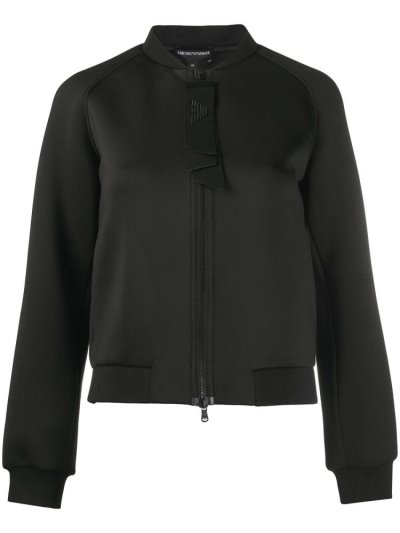 Black Armani Emporio Logo Print Women's Bomber Jacket | UAE23385