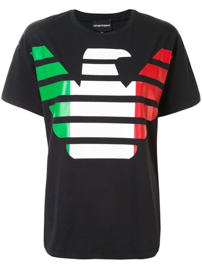 Black Armani Emporio Logo Print Women's T Shirts | UAE34764