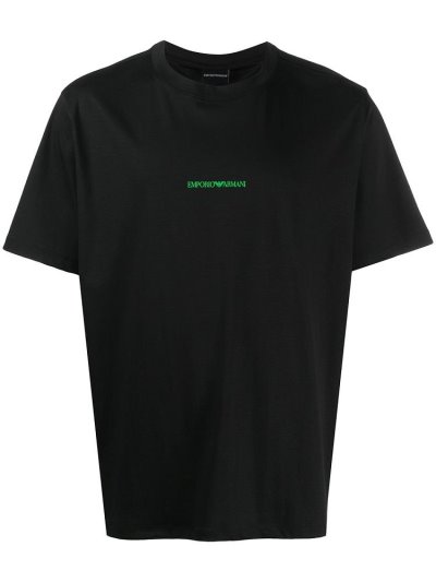 Black Armani Emporio Logo Stamp Men's T Shirts | UAE91539