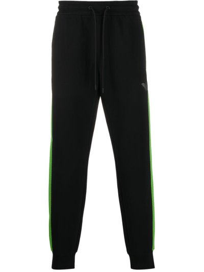 Black Armani Emporio Logo Stripe Track Men's Pants | UAE58761