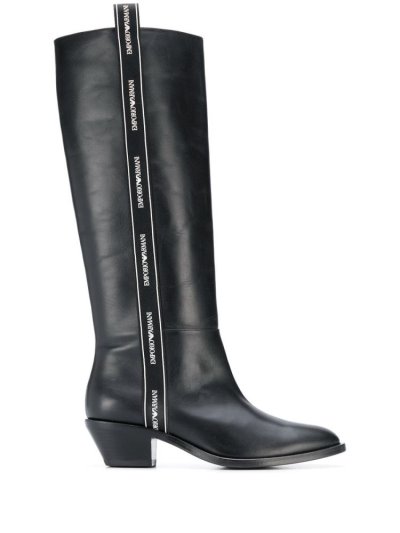 Black Armani Emporio Logo Trim Women's Boots | UAE67002