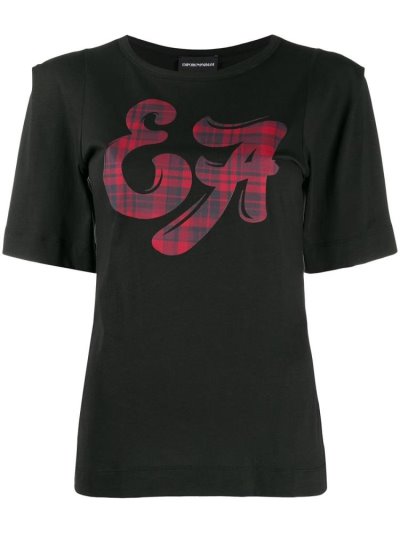 Black Armani Emporio Logo Women's T Shirts | UAE28564