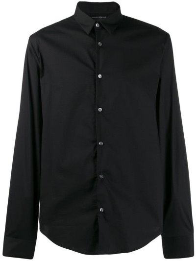 Black Armani Emporio Long Sleeve Men's Shirts | UAE03016