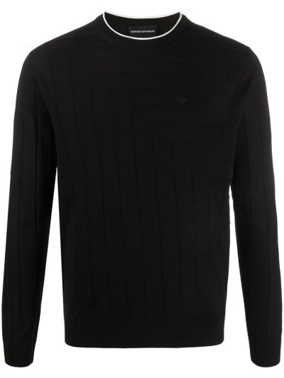 Black Armani Emporio Long Sleeve Fitted Men's Jumpers | UAE10111