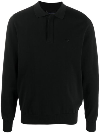 Black Armani Emporio Long Sleeve Men's Polo Shirts | UAE51040