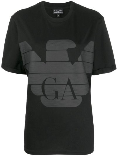 Black Armani Emporio Loose Fit Eagle Logo Women's T Shirts | UAE32426