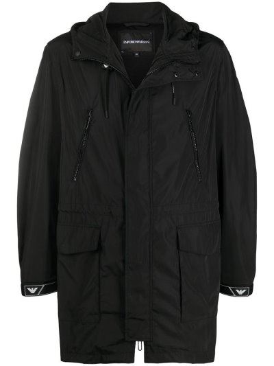 Black Armani Emporio Midi Hooded Parka Jackets Men's Jackets | UAE22570