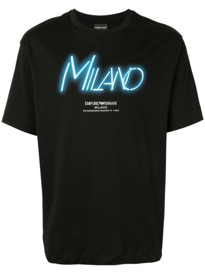 Black Armani Emporio Milano Print Men's T Shirts | UAE72171