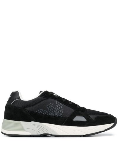 Black Armani Emporio Monogram Low Top Men's Sneakers | UAE99849