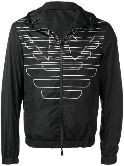 Black Armani Emporio Monogram Print Men's Bomber Jacket | UAE84522