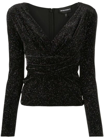 Black Armani Emporio Multicolored Glitter Women's Tops | UAE73659