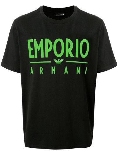 Black Armani Emporio Neon Logo Men's T Shirts | UAE94021