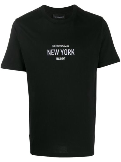 Black Armani Emporio New York' Graphic Print Men's T Shirts | UAE40430