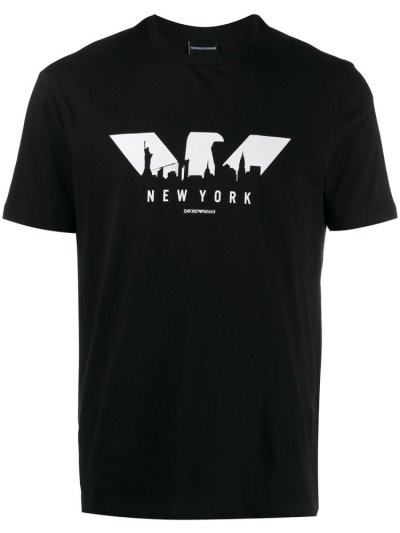 Black Armani Emporio New York Men's T Shirts | UAE18227