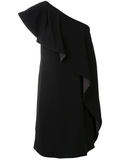 Black Armani Emporio One Shoulder Ruffle Women's Dress | UAE09852