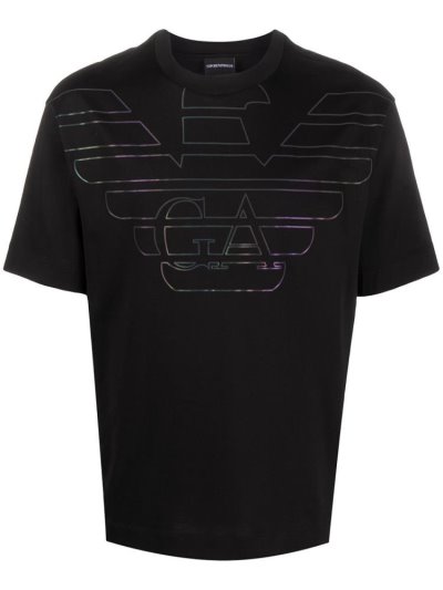 Black Armani Emporio Oversized Logo Print Men's T Shirts | UAE40396