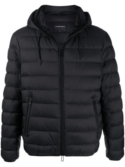 Black Armani Emporio Padded Hooded Men's Jackets | UAE18000