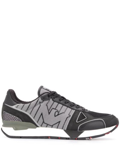 Black Armani Emporio Panelled Logo Men's Sneakers | UAE17656