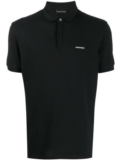 Black Armani Emporio Patch Detail Men's Polo Shirts | UAE33229