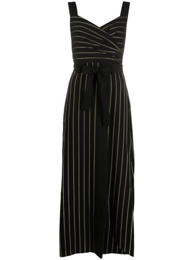 Black Armani Emporio Pinstriped Print Women's Dress | UAE31678