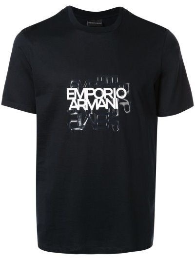 Black Armani Emporio Printed Logo Men's T Shirts | UAE79192