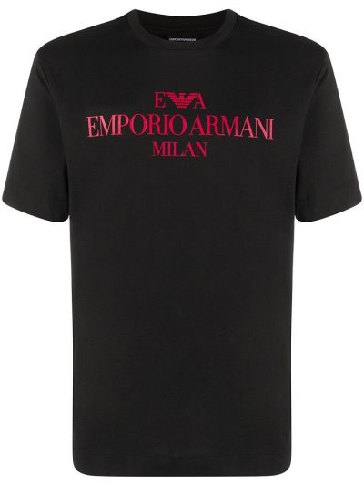 Black Armani Emporio Printed Logo Men's T Shirts | UAE87728