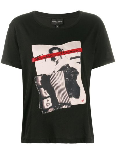 Black Armani Emporio Printed Women's T Shirts | UAE42997
