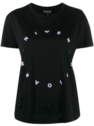 Black Armani Emporio Relaxed Fit Logo Print Women's T Shirts | UAE58863