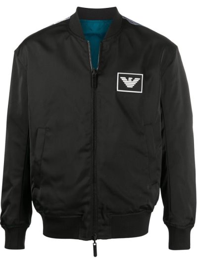 Black Armani Emporio Reversible Men's Bomber Jacket | UAE70019