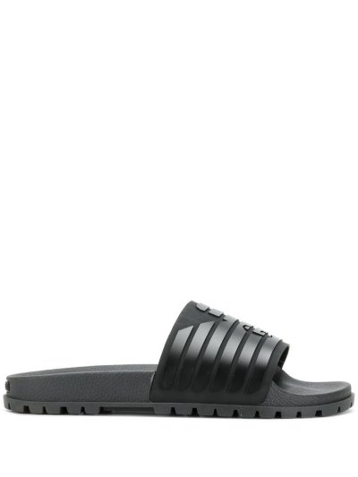 Black Armani Emporio Ribbed Logo Men's Slides | UAE28858