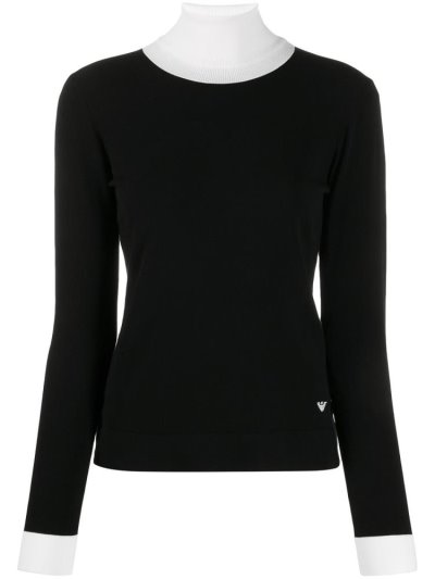 Black Armani Emporio Ribbed Neck Women's Tops | UAE45434