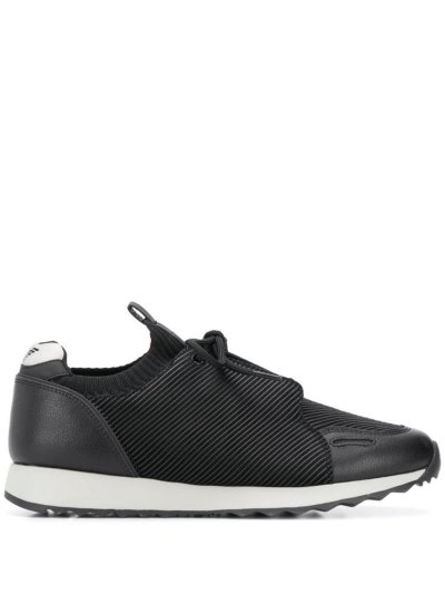 Black Armani Emporio Ribbed Panel Men's Sneakers | UAE09417