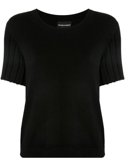 Black Armani Emporio Ribbed Sleeves Knitted Women's Tops | UAE50821