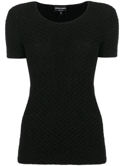 Black Armani Emporio Ribbed Stretch Women's T Shirts | UAE81535