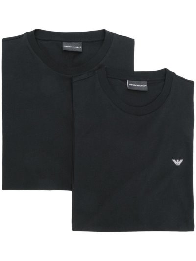 Black Armani Emporio Round Neck Men's T Shirts | UAE10784
