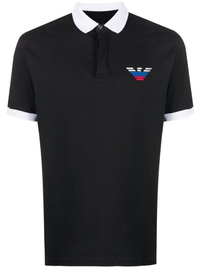 Black Armani Emporio Rus Logo Men's Polo Shirts | UAE31609