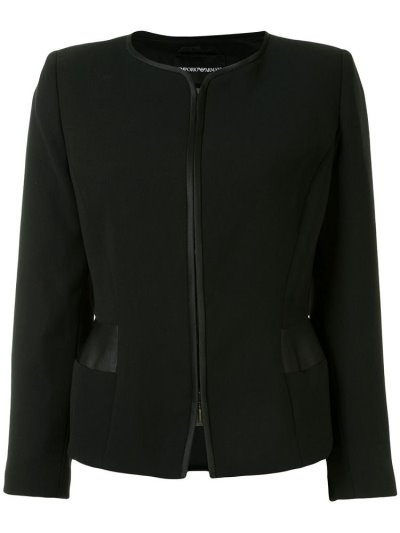 Black Armani Emporio Satin Trimmed Fitted Women's Blazers | UAE62546
