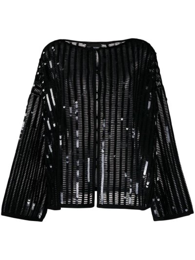 Black Armani Emporio Sequin Embroidered Women's Cardigan | UAE75813