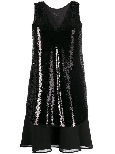Black Armani Emporio Sequinned Women's Dress | UAE68818