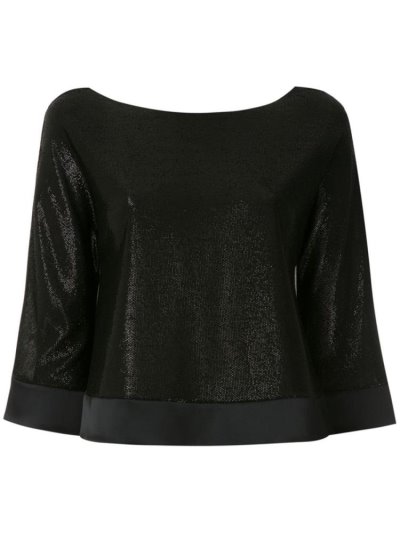 Black Armani Emporio Shiny Boat Neck Women's Blouse | UAE21882