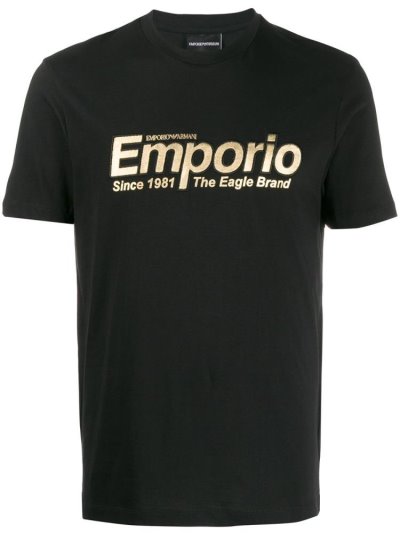 Black Armani Emporio Short Sleeve Logo Men's T Shirts | UAE62955