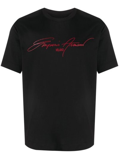 Black Armani Emporio Signature Logo Print Men's T Shirts | UAE73239
