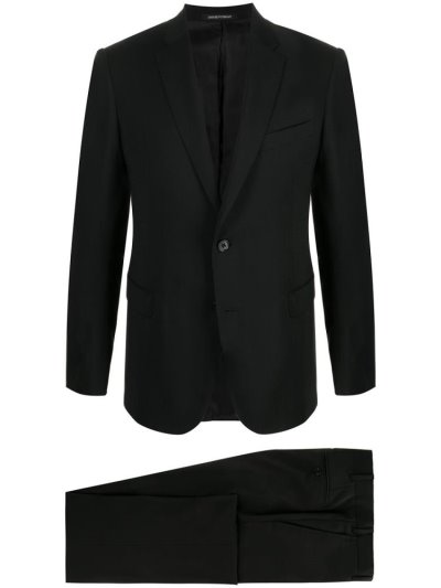 Black Armani Emporio Single Breasted Wool Suit Men's Jackets | UAE23588